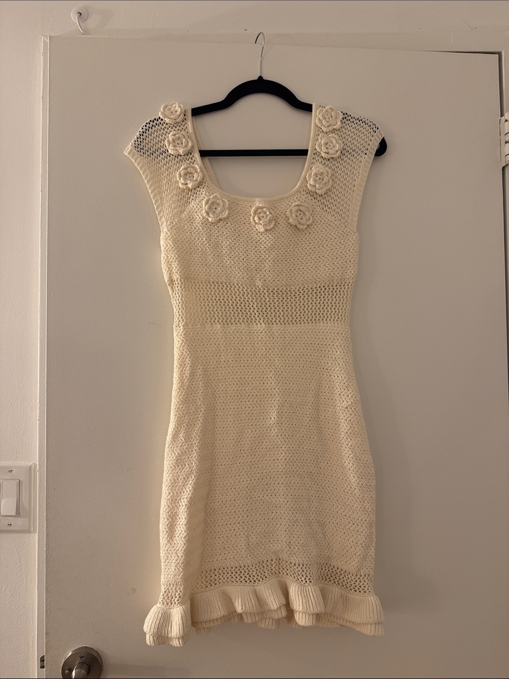 Storia Cream Crochet Mini Dress with Floral Trim